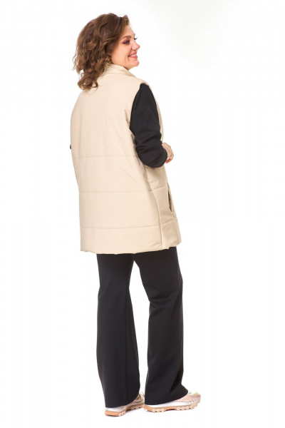 Демисезонный костюм брюки, джемпер и жилет из эко-кожи T&N 7573 песочный+черный - фото 6