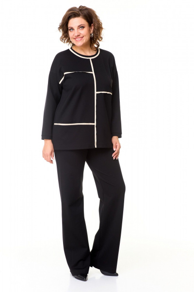 Демисезонный костюм брюки, джемпер и жилет из эко-кожи T&N 7573 песочный+черный - фото 7