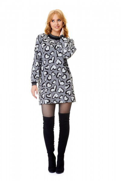 Аутентичное платье-свитер из трикотажа с длинным рукавом и круглым вырезом T&N 7575 «сердце»меланж_серый - фото 8