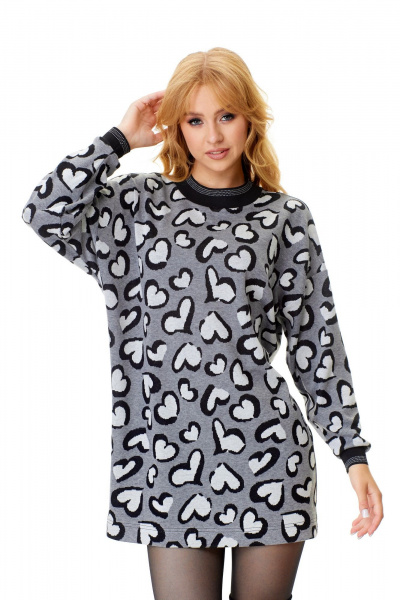 Аутентичное платье-свитер из трикотажа с длинным рукавом и круглым вырезом T&N 7575 «сердце»меланж_серый - фото 7