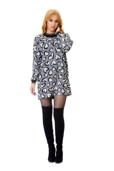 Аутентичное платье-свитер из трикотажа с длинным рукавом и круглым вырезом T&N 7575 «сердце»меланж_серый - фото 6