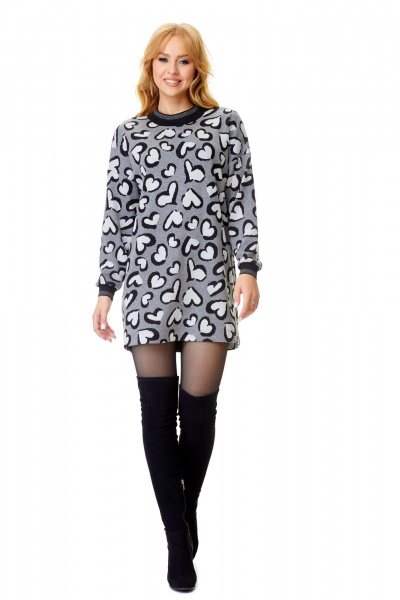 Аутентичное платье-свитер из трикотажа с длинным рукавом и круглым вырезом T&N 7575 «сердце»меланж_серый - фото 1