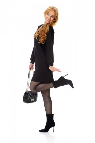 Мини черное платье из трикотажа с декоративной тесьмой и длинным рукавом T&N 7576 черный - фото 2