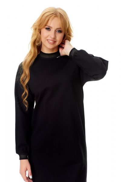 Мини черное платье из трикотажа с декоративной тесьмой и длинным рукавом T&N 7576 черный - фото 5