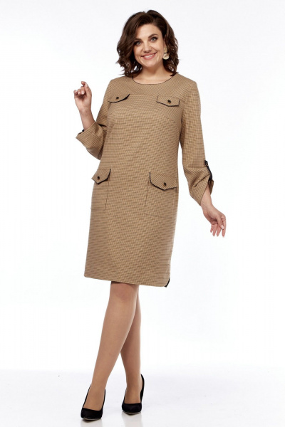 Демисезонное платье в клетку с накладными карманами и кокеткой LadisLine 1540 клетка - фото 3