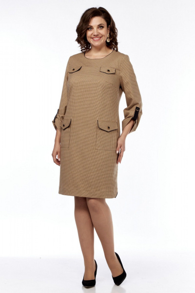 Демисезонное платье в клетку с накладными карманами и кокеткой LadisLine 1540 клетка - фото 1