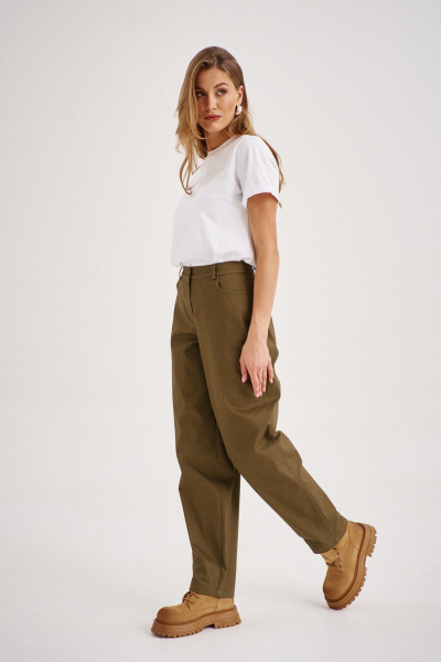 Демисезонные джинсы бананы хаки с высокой посадкой и зауженным низом EZER 1107 хаки - фото 4