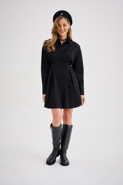 Платье-рубашка приталенное из плотного хлопка, универсальный стиль EZER 1503 черный - фото 8