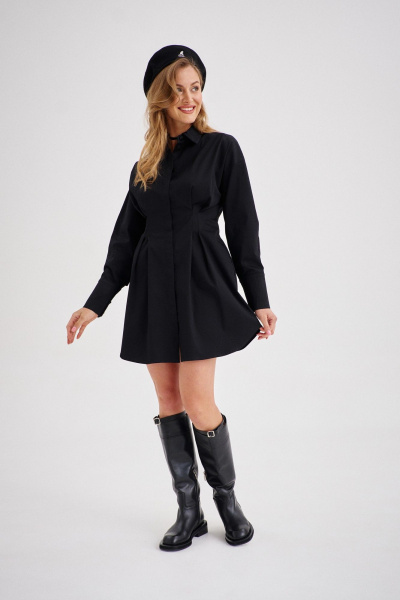 Платье-рубашка приталенное из плотного хлопка, универсальный стиль EZER 1503 черный - фото 6