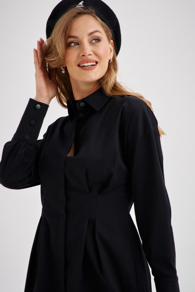 Платье-рубашка приталенное из плотного хлопка, универсальный стиль EZER 1503 черный - фото 4