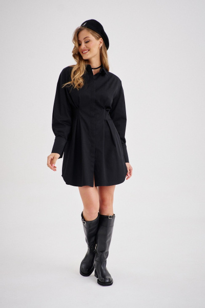 Платье-рубашка приталенное из плотного хлопка, универсальный стиль EZER 1503 черный - фото 2