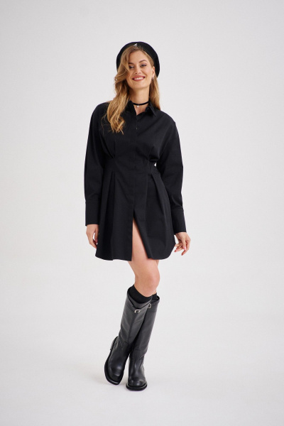Платье-рубашка приталенное из плотного хлопка, универсальный стиль EZER 1503 черный - фото 1