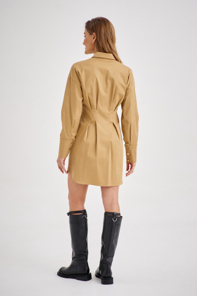 Платье-рубашка классическая из хлопка с длинными рукавами EZER 1504 бежевый - фото 7