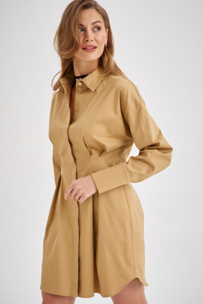 Платье-рубашка классическая из хлопка с длинными рукавами EZER 1504 бежевый - фото 5
