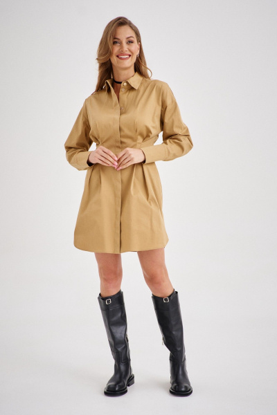 Платье-рубашка классическая из хлопка с длинными рукавами EZER 1504 бежевый - фото 2