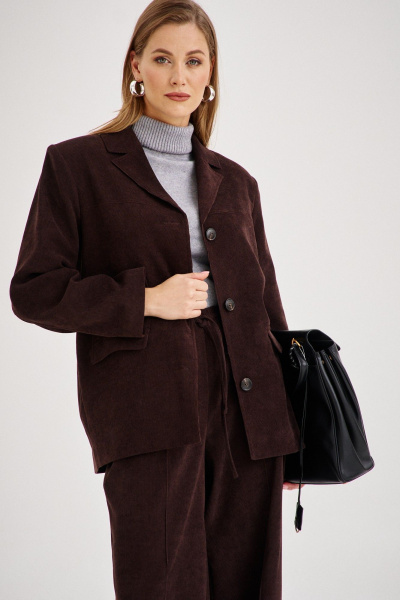 Костюм женский вельветовый oversize жакет и брюки палаццо EZER 2092 баклажан - фото 6