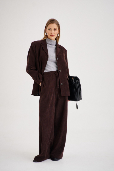 Костюм женский вельветовый oversize жакет и брюки палаццо EZER 2092 баклажан - фото 1