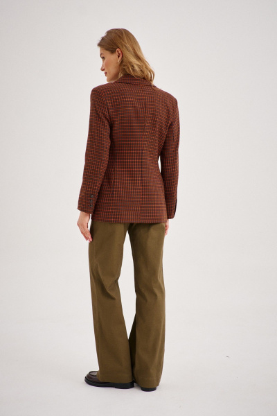 Костюм женский клетчатый жакет и прямые брюки хлопок EZER 2101 рыжий/хаки - фото 7