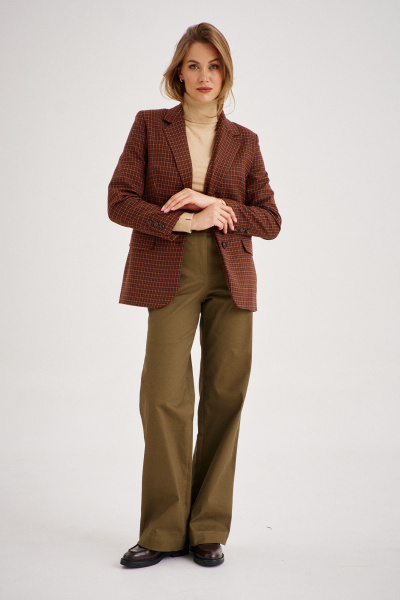 Костюм женский клетчатый жакет и прямые брюки хлопок EZER 2101 рыжий/хаки - фото 3