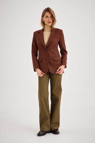 Костюм женский клетчатый жакет и прямые брюки хлопок EZER 2101 рыжий/хаки - фото 1