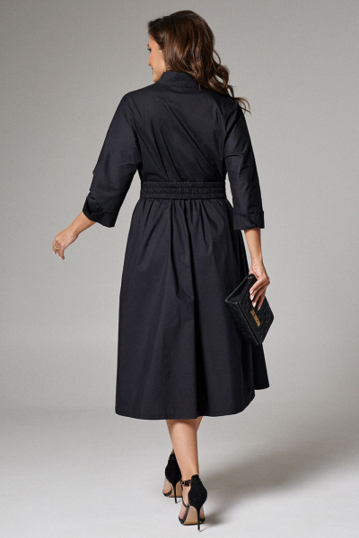 Платье классическое из хлопка с поясом и карманами, длина ниже колена Панда 141883w черный - фото 2