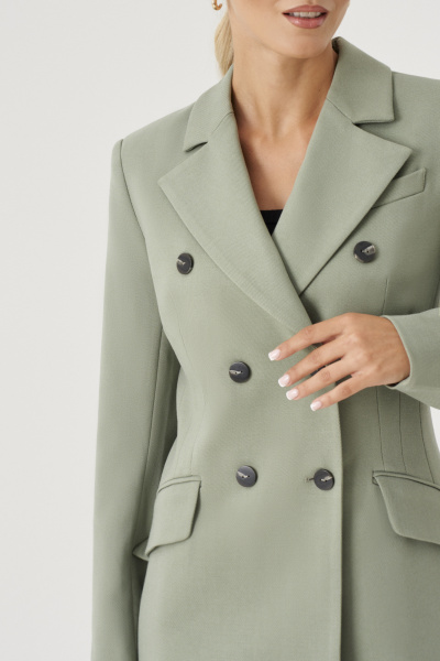 Жакет женский двубортный из шерстяного твида для делового образа Панда 187430w оливковый - фото 3