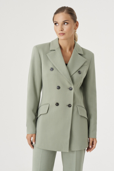 Жакет женский двубортный из шерстяного твида для делового образа Панда 187430w оливковый - фото 4