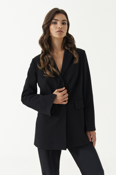 Жакет из поливискозной ткани с прорезными карманами для офисных образов Панда 187530w черный - фото 3