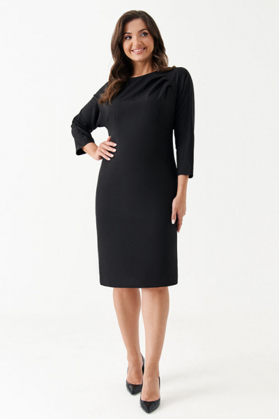 Платье из поливискозной ткани с шлицей и талиевыми вытачками Панда 188280w черный - фото 1