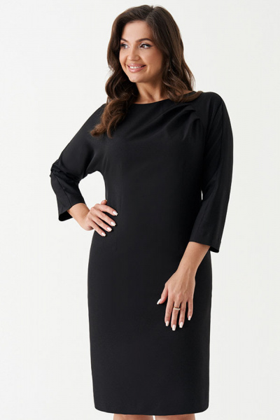 Платье из поливискозной ткани с шлицей и талиевыми вытачками Панда 188280w черный - фото 2