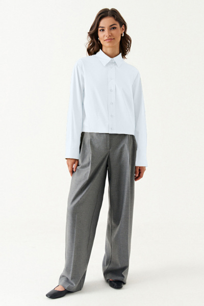 Блуза женская из текстиля с воротником и пуговицами на каждый день Панда 191440w белый - фото 1