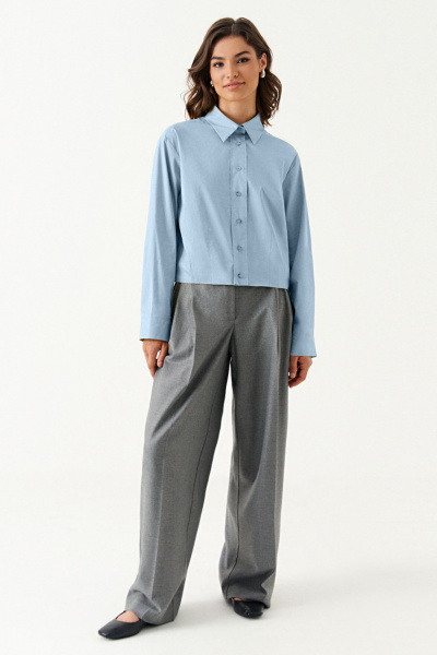 Блуза полуприлегающего силуэта из текстиля для повседневной носки Панда 191440w голубой - фото 1