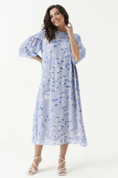 Платье прямого силуэта с натуральной вискозной подкладкой и поясом Панда 202580w голубой - фото 6