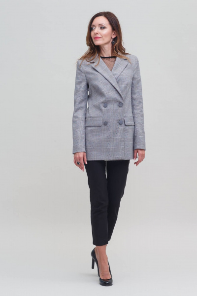 Жакет женский двубортный из тыкована в клетку для деловых образов Domna 8419.170 серый - фото 3