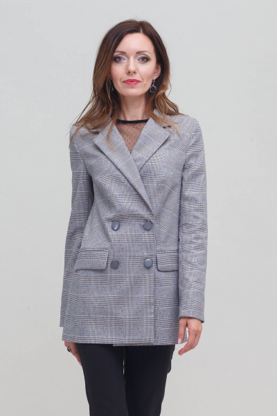 Деловой и повседневный серый двубортный пиджак из твида Domna 8419.164 серый - фото 1