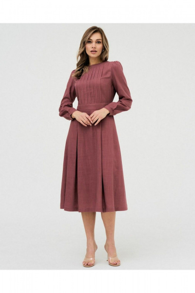 Платье из льна с защипами и рукавом-фонариком миди AltaModa 1012 бордовый - фото 1