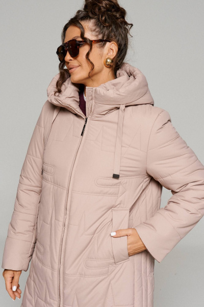 Пальто демисезонное прямое с капюшоном и карманами Beautiful&Free 6238 бежевый - фото 3