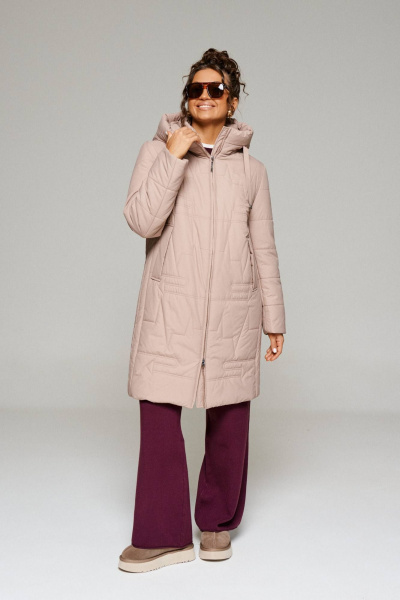 Пальто демисезонное прямое с капюшоном и карманами Beautiful&Free 6238 бежевый - фото 1