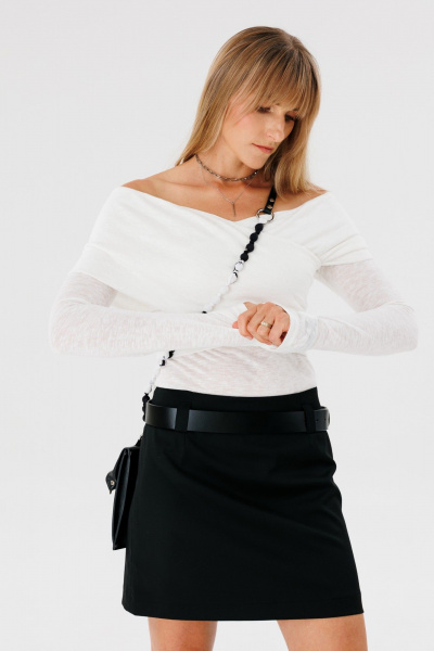 Мини-юбка прямого силуэта из текстиля с талиевыми вытачками FAMA 24036-1 чёрный - фото 1