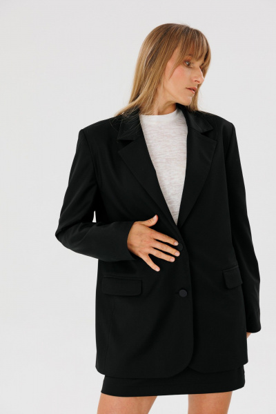 Оверсайз жакет из текстиля с прорезными карманами FAMA 24037-1 чёрный - фото 10