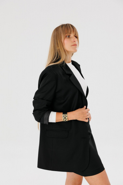 Оверсайз жакет из текстиля с прорезными карманами FAMA 24037-1 чёрный - фото 8