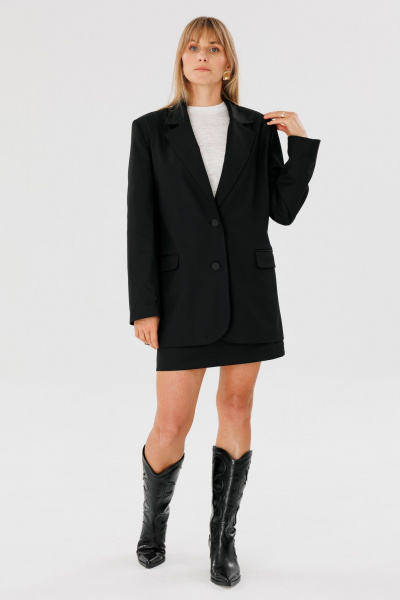 Оверсайз жакет из текстиля с прорезными карманами FAMA 24037-1 чёрный - фото 6