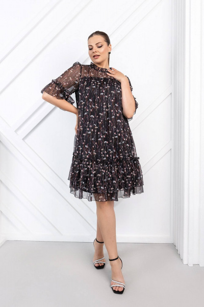 Платье нарядное и повседневное с рюшами ASV 2727 черный - фото 1