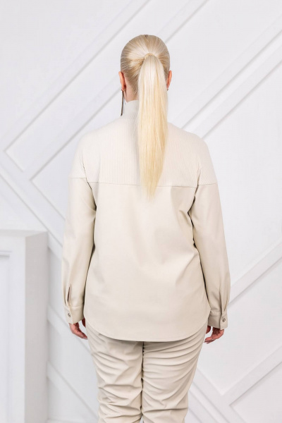 Блуза экокожа с воротником и карманами ASV 2732 бежевый - фото 6