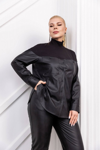 Блуза из экокожи с карманами и разрезами ASV 2732 черный - фото 7