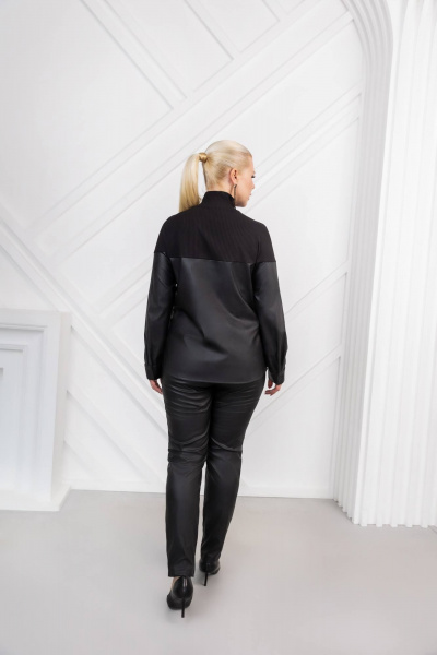 Блуза из экокожи с карманами и разрезами ASV 2732 черный - фото 6