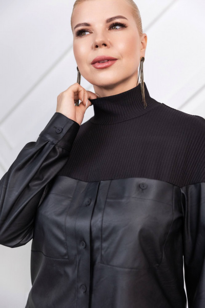 Блуза из экокожи с карманами и разрезами ASV 2732 черный - фото 2