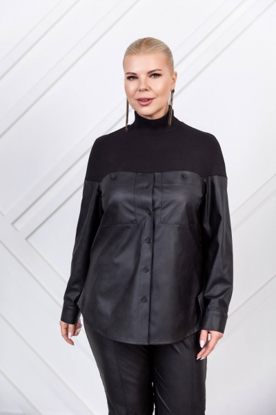 Блуза из экокожи с карманами и разрезами ASV 2732 черный - фото 1