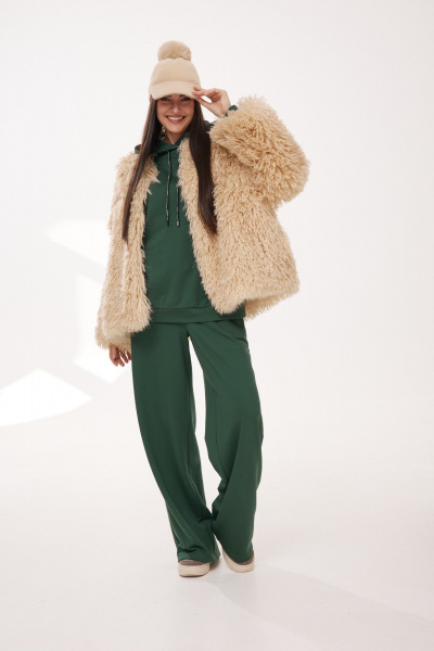 Двойка из трикотажа: брюки-палаццо и удлиненное худи Твой имидж 1986 бутылочная_зелень - фото 9