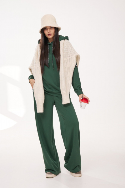 Двойка из трикотажа: брюки-палаццо и удлиненное худи Твой имидж 1986 бутылочная_зелень - фото 7